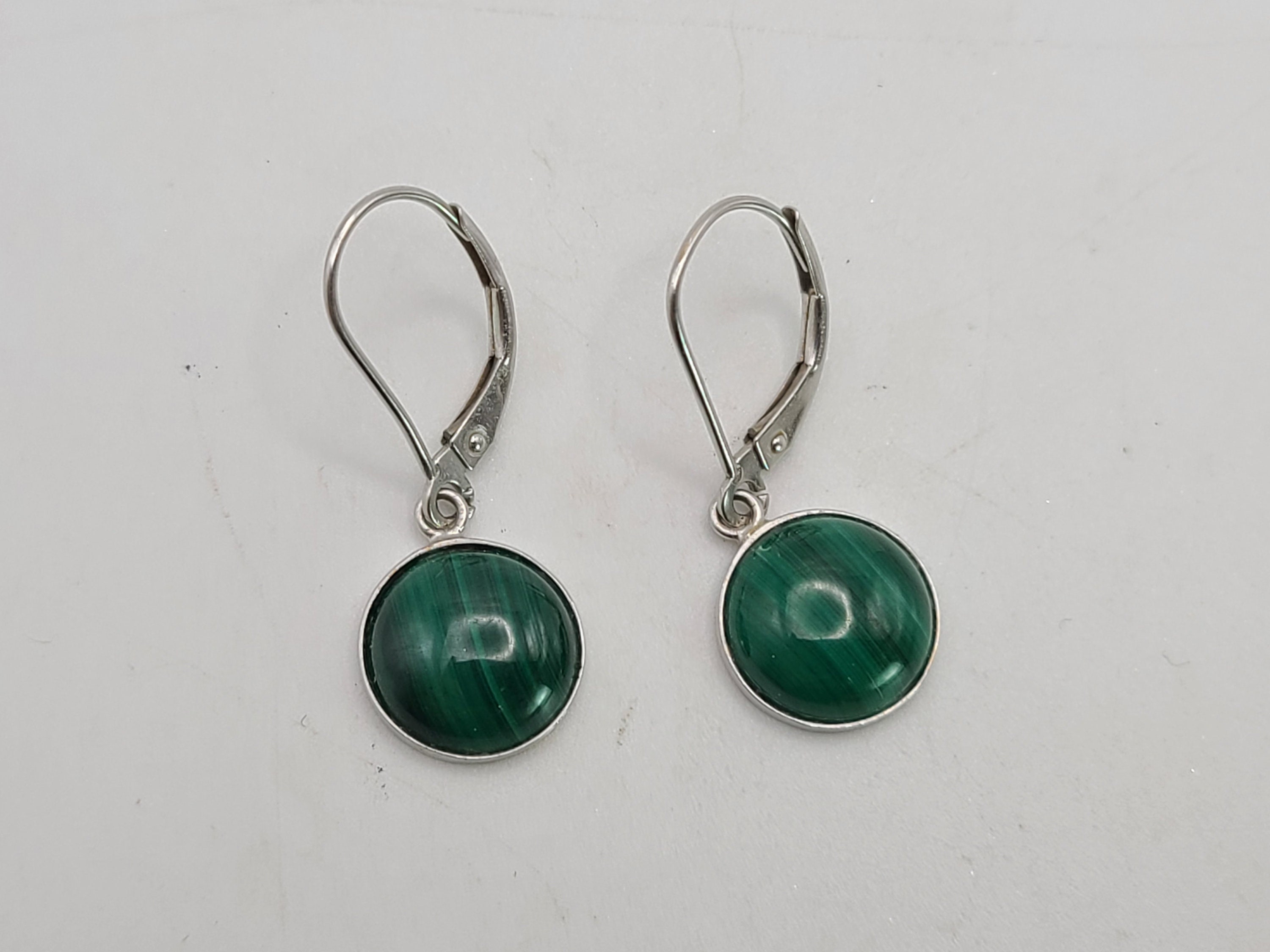 Malachite Earrings in 14kt Yellow Gold, Vintage Estate Jewelry, w#3599