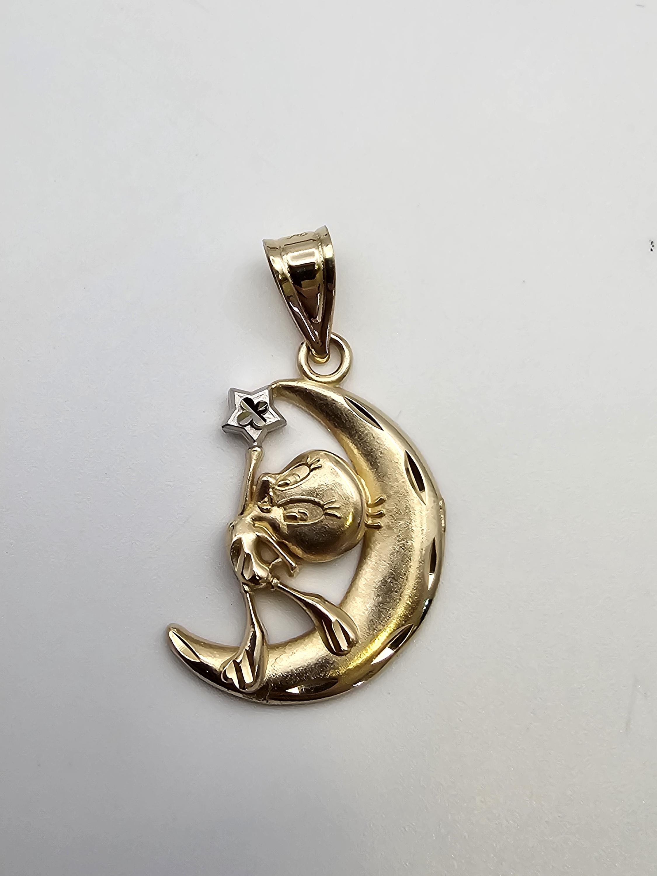Tweety Bird Moon and Star Charm Pendant in 14kt Gold, Licensed