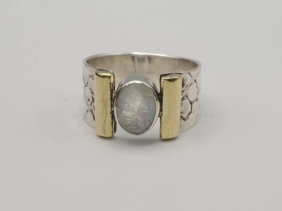 Moonstone Band, 925 Silver and Gold Vermeil, Sign… - image 2