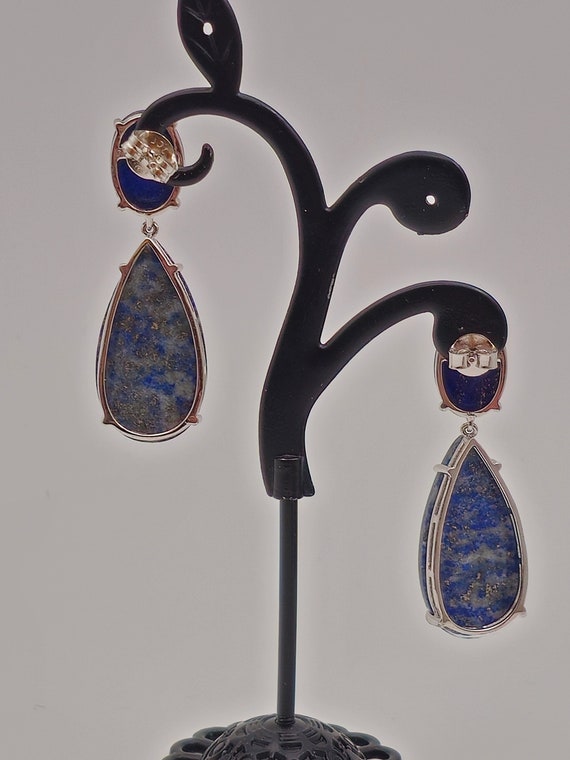 Lapis Lazuli Teardrop Earrings, 925 Silver, Lapis… - image 3