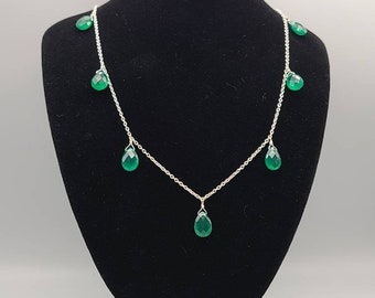 Chrysoprase Briolette Necklace, 925 Drop Necklace Silver Item w#2810