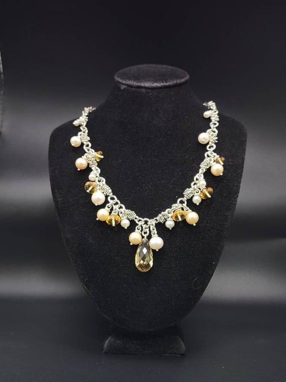 Citrine and Pearl Necklace in 925 Silver, Multi-G… - image 1