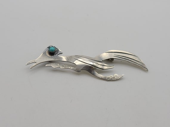 Whimsical Native American Navajo Sterling Silver Roadrunner Cowboy Pin Whimsical Native American Navajo Sterling Silver Roadrunner Cowboy Pin