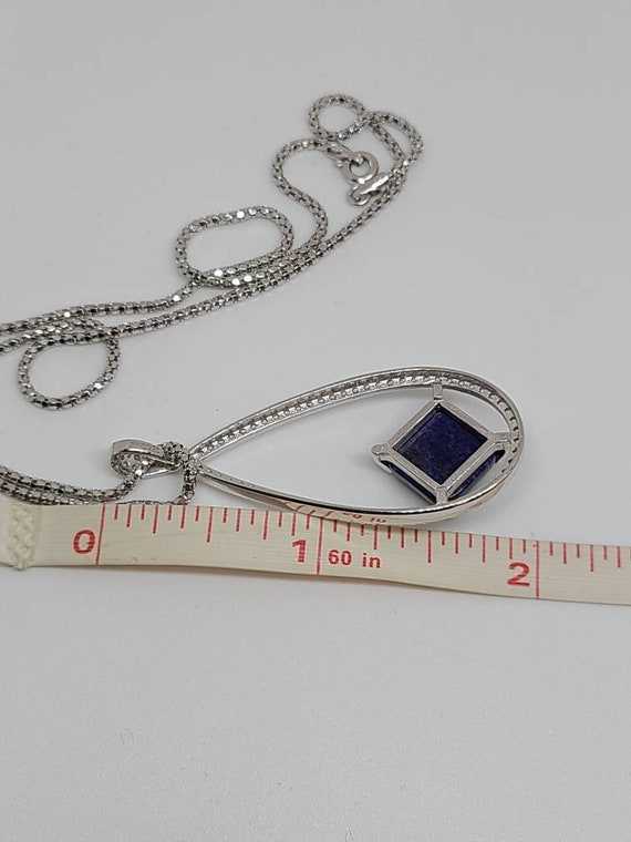 Lapis and Cubic Zirconia Teardrop Necklace, 925 S… - image 5