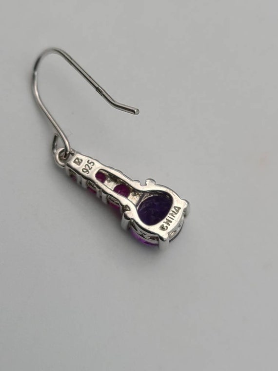 Pink Cubic Zirconia and Amethyst Earrings, 925 Si… - image 9