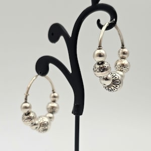 Desert Pearl Beaded Hoop Earrings in Sterling Silver, Designer Carolyn Pollack, Southwestern Earrings, Estate Jewelry, w#2026