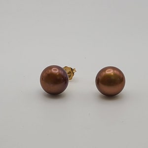 14k Yellow Gold Copper Pearl Earrings, Designer Honora, Estate Jewelry, w#3366