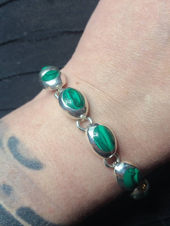 Oval Malachite Sterling Silver Link 