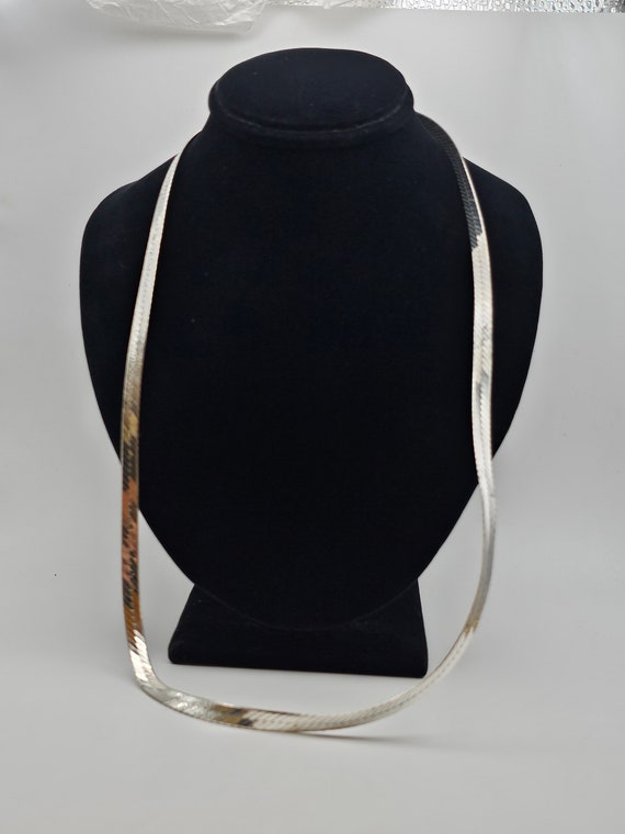 Herringbone Chain, 925 Silver, Retro Necklace, Vi… - image 1