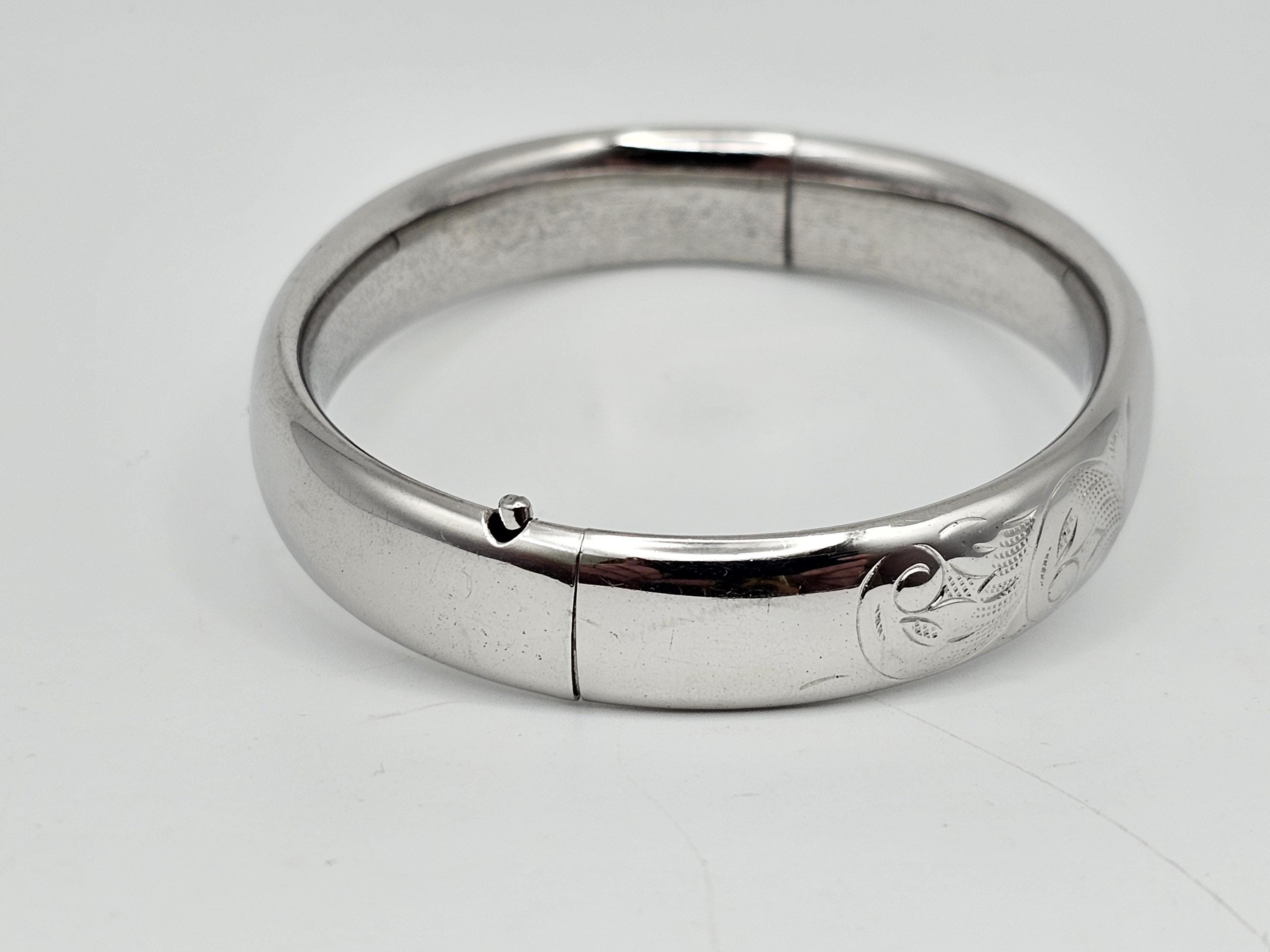 アクセサリー Vintage Silver Big Foop Bangle 925 Vintage 925 Sterling Silver Hinged Etched Bangle Bracelet