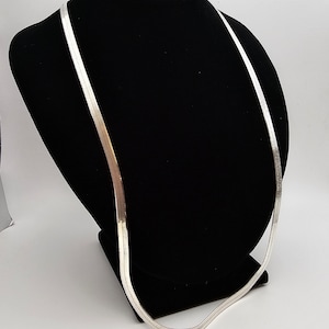 Vintage 925 Silver Herringbone Chain Necklace, Retro Necklace, Estate Jewelry, 24-Inch, 5mm, Wide Flat Chain, w#554