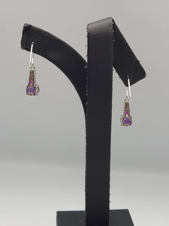 Pink Cubic Zirconia and Amethyst Earrings, 925 Si… - image 6