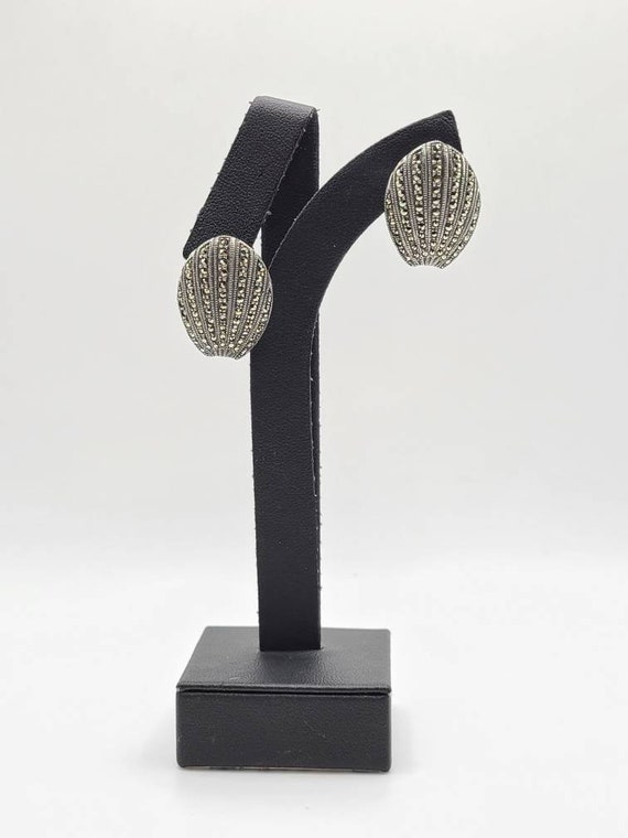 Vintage Marcasite Earrings: 925 Sterling Silver -… - image 3