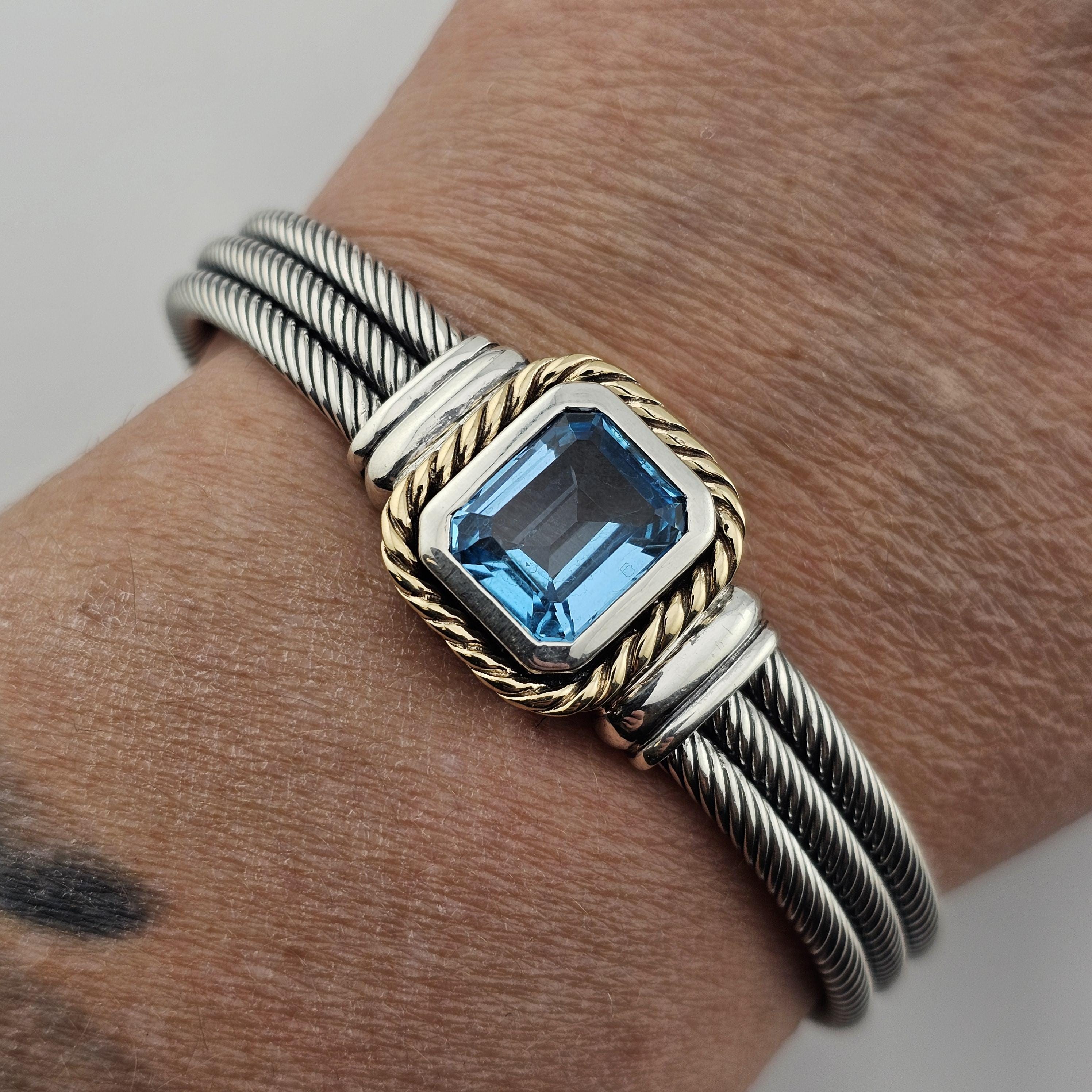 Vintage 925 Sterling Silver 14k Accent Blue Topaz Bracelet