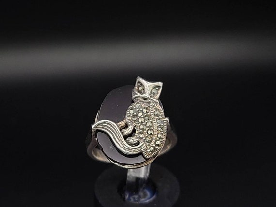 Black Onyx Owl Ring  Silver Oval Black Onyx Ring Vintage   Etsy
