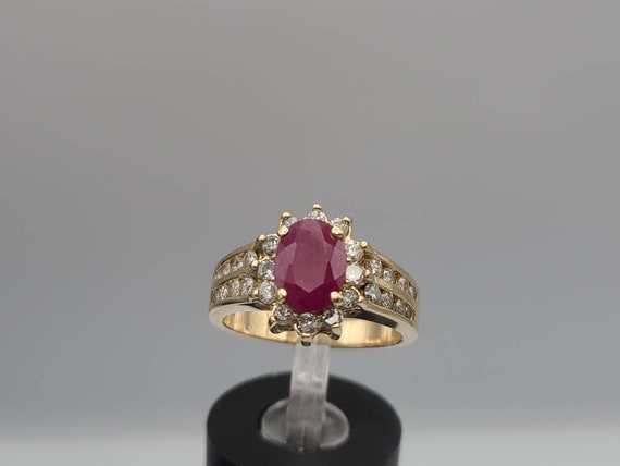 Natural Ruby Ring 1/15 ct tw Diamonds 10K Yellow Gold