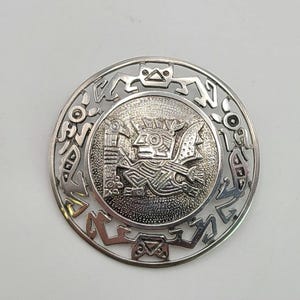 Vintage 925 Sterling Silver Warrior Aztec Pin, Mexican Artisan Signed GC, Estate Jewelry, w#2351