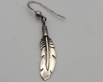 Sigle Silver Feather Earrings, 925 Silver, Bohemian Jewelry, Vintage Estate Jewelry, Item w#2839