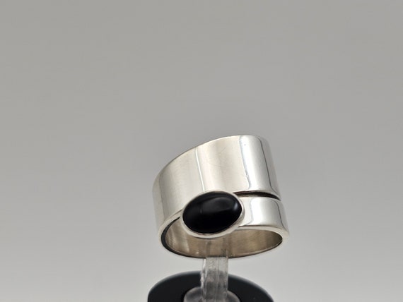 Black Onyx Bypass Ring, 925 Silver, Designer Silp… - image 1