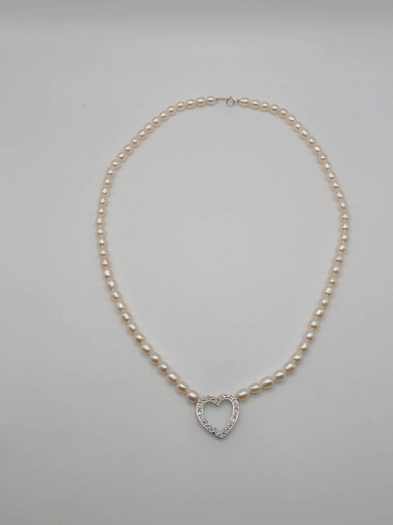 Freshwater Pearl Necklace, 925 Silver Heart Neckl… - image 6