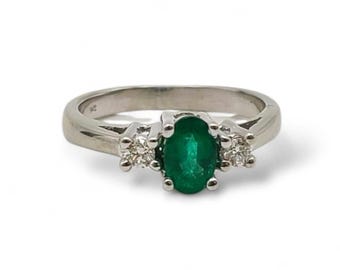 Vintage 14k White Gold Emerald and Diamond Ring | Size 3.75 | Appraised