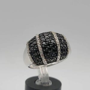 White Zircon and Black Spinel Ring in 925 Silver, Pavé Black Spinel 1.25 CTW, Size 10 - Vintage Estate Jewelry, Gift For Her, w#3481