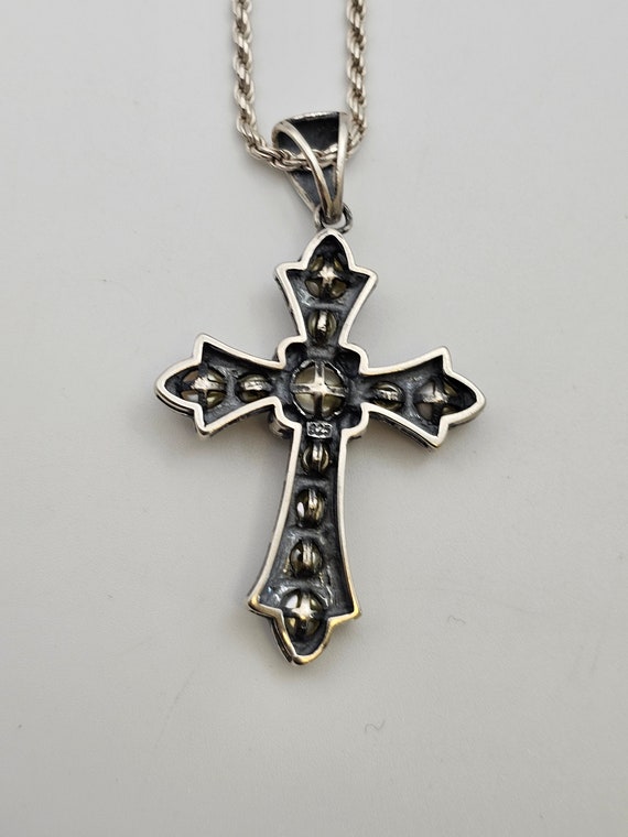 Marcasite and Pearl Cross Necklace in 925 Silver,… - image 7