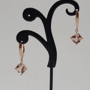 Morganite Earrings, 14k Rose Gold Morganite Drop Earrings, 3.54ct. t.w. Cushion Cut Morganite Earrings, Item w#3353