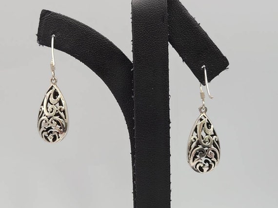 Vintage Openwork Teardrop Earrings: 925 Silver - … - image 3