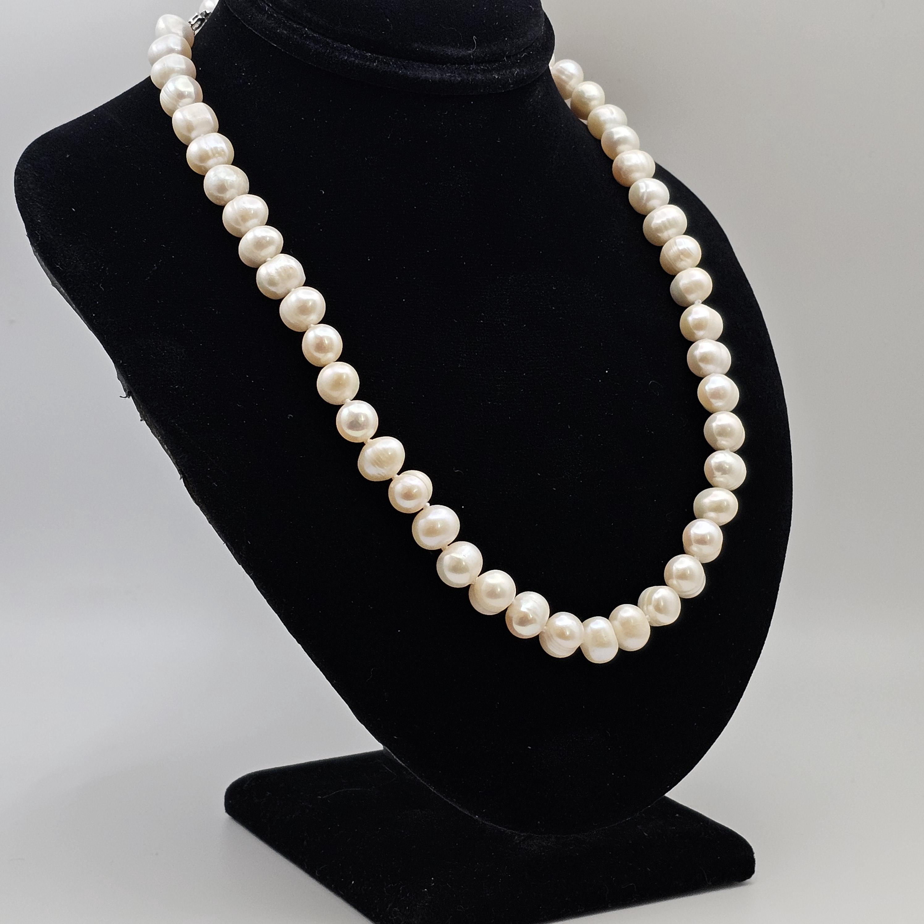 ■VINTAGE HOLLYWOOD■ 925 Silver Pearl Chain NecklaceVH25NNN Vintage Pearl Necklace 925 Sterling Silver 8mm Genuine Pearl