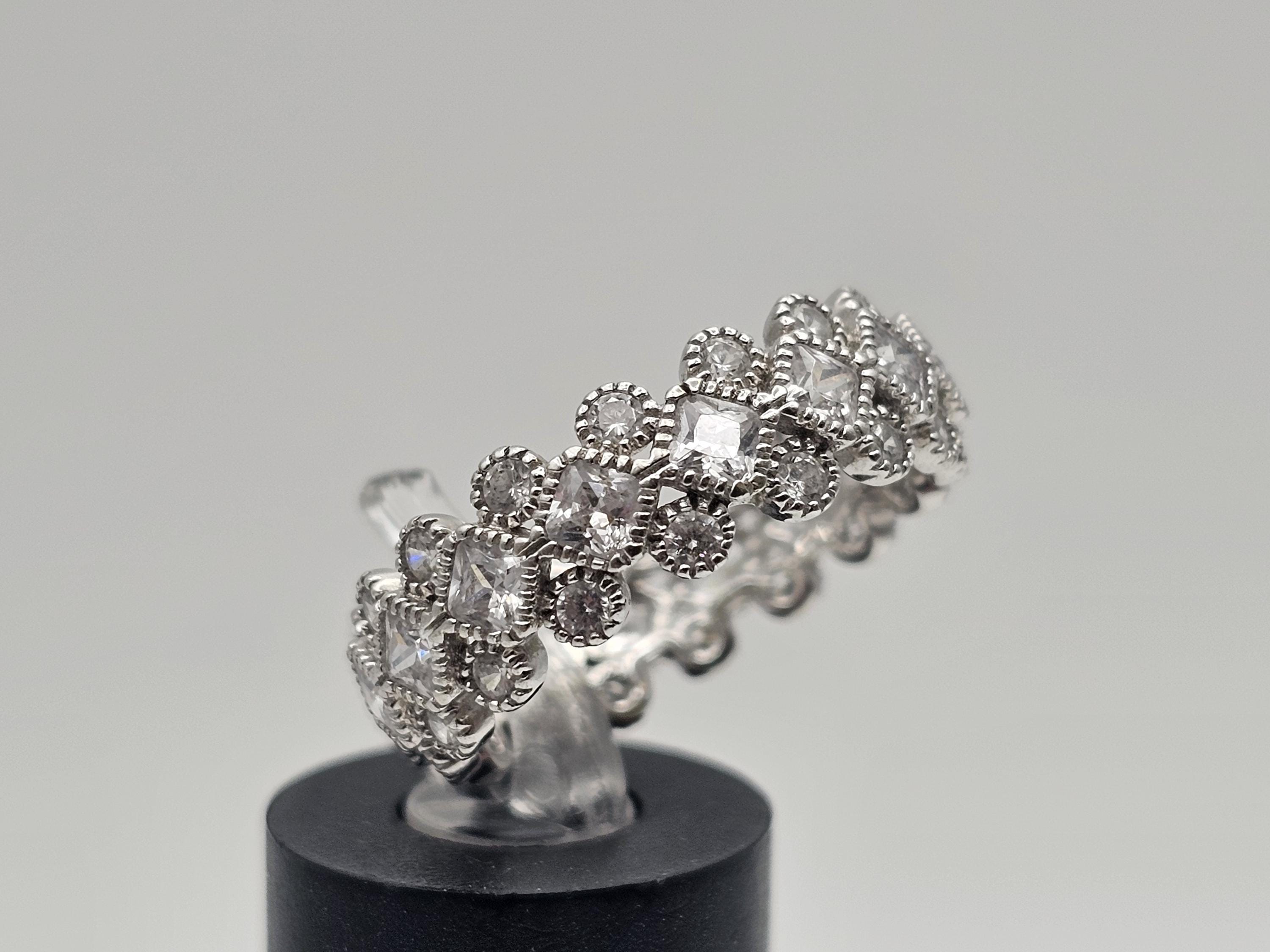 Vintage 925 Silver Cubic Zirconia Eternity Ring, Estate