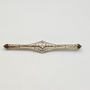 Vintage 14kt Gold Filigree Diamond Bar Pin, Estate Jewelry, W#487