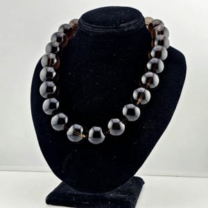 Vintage Smoky Quartz Necklace 925 Sterling Silver Chunky Beaded Toggle Clasp Necklace, Estate Jewelry, W#635