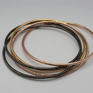 925 Silver Tri-color Vermeil Intertwined Bangle Bracelet, Retro Bracelets, Vintage Estate Jewelry, w#2655