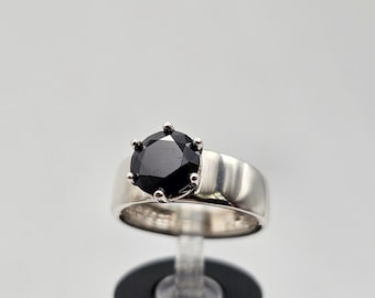Anello con zirconi neri, argento 925, 2,13 ct. CZ nero a taglio rotondo, misura 6, gioielli vintage in argento immobiliare, articolo w#305