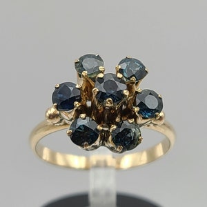 Vintage 14k Yellow Gold Sapphire Cluster Ring, Estate Jewelry, Size 7.5, w#3259