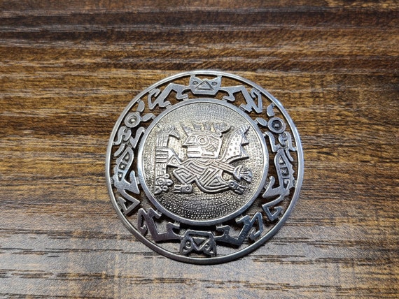 Vintage 925 Sterling Silver Warrior Aztec Pin, Mexica… - Gem