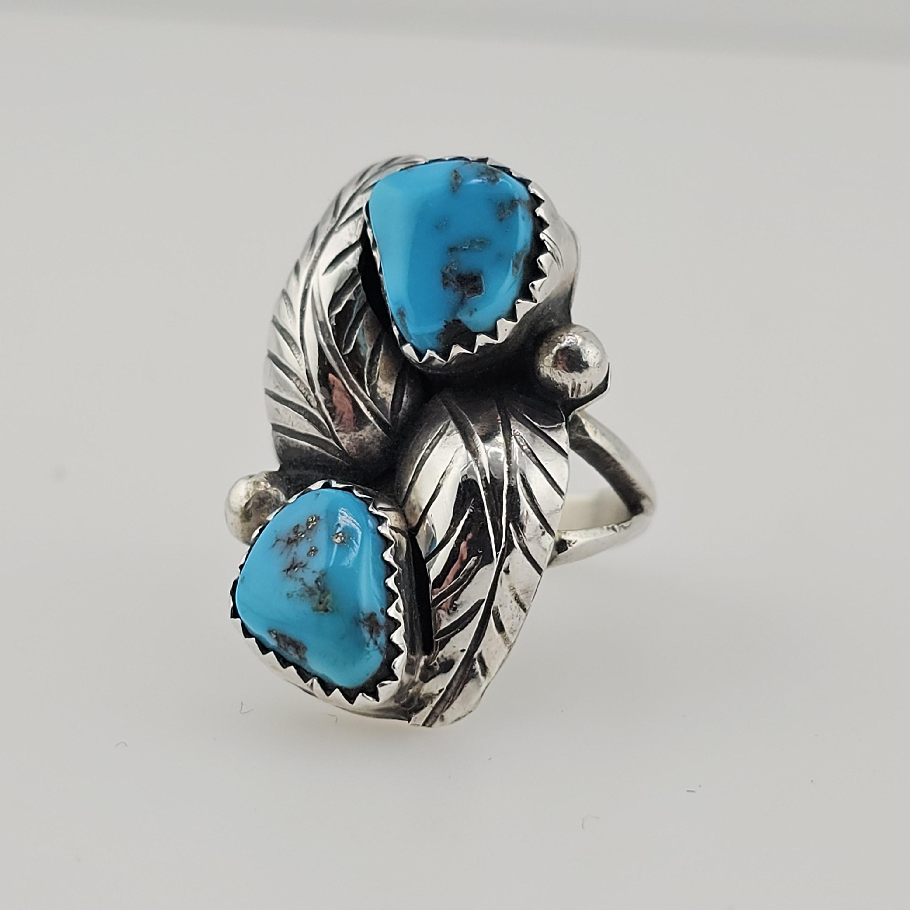 Vintage Navajo E. Spencer Sterling Silver Turquoise Ring | Size