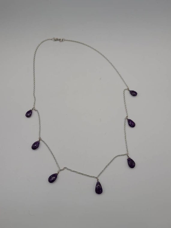 Amethyst Briolette Drop Necklace, 925 Silver Amet… - image 5