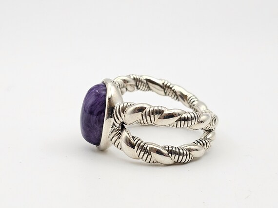 Sculpted Cable Charoite Ring in 925 Silver, Desig… - image 6