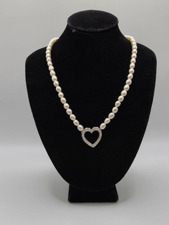 Freshwater Pearl Necklace, 925 Silver Heart Neckl… - image 7