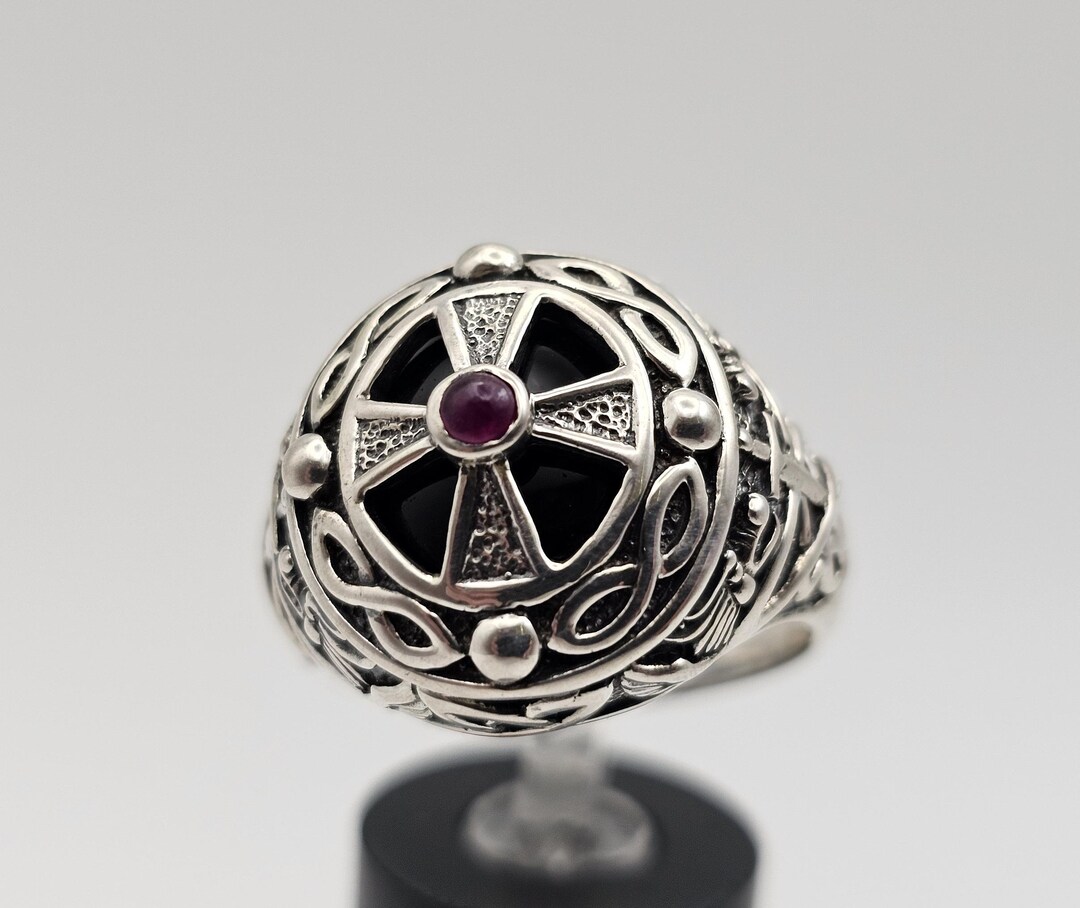 Vintage Black Onyx Celtic Knot Ring 925 Sterling Silver - Size 11 ...