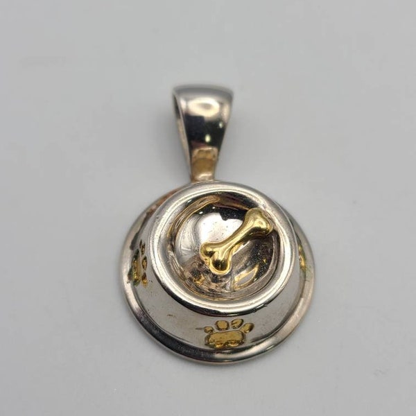 Lisa Welch Designs, Dog Dish Pendant, 925 Silver and 18k Gold, Doggie Bone in Dish Pendant, Gift for Her, Item w#392