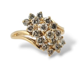 Vintage Diamond Cluster Ring 14k Yellow Gold - Size 6.5 - Appraised - Estate Jewelry