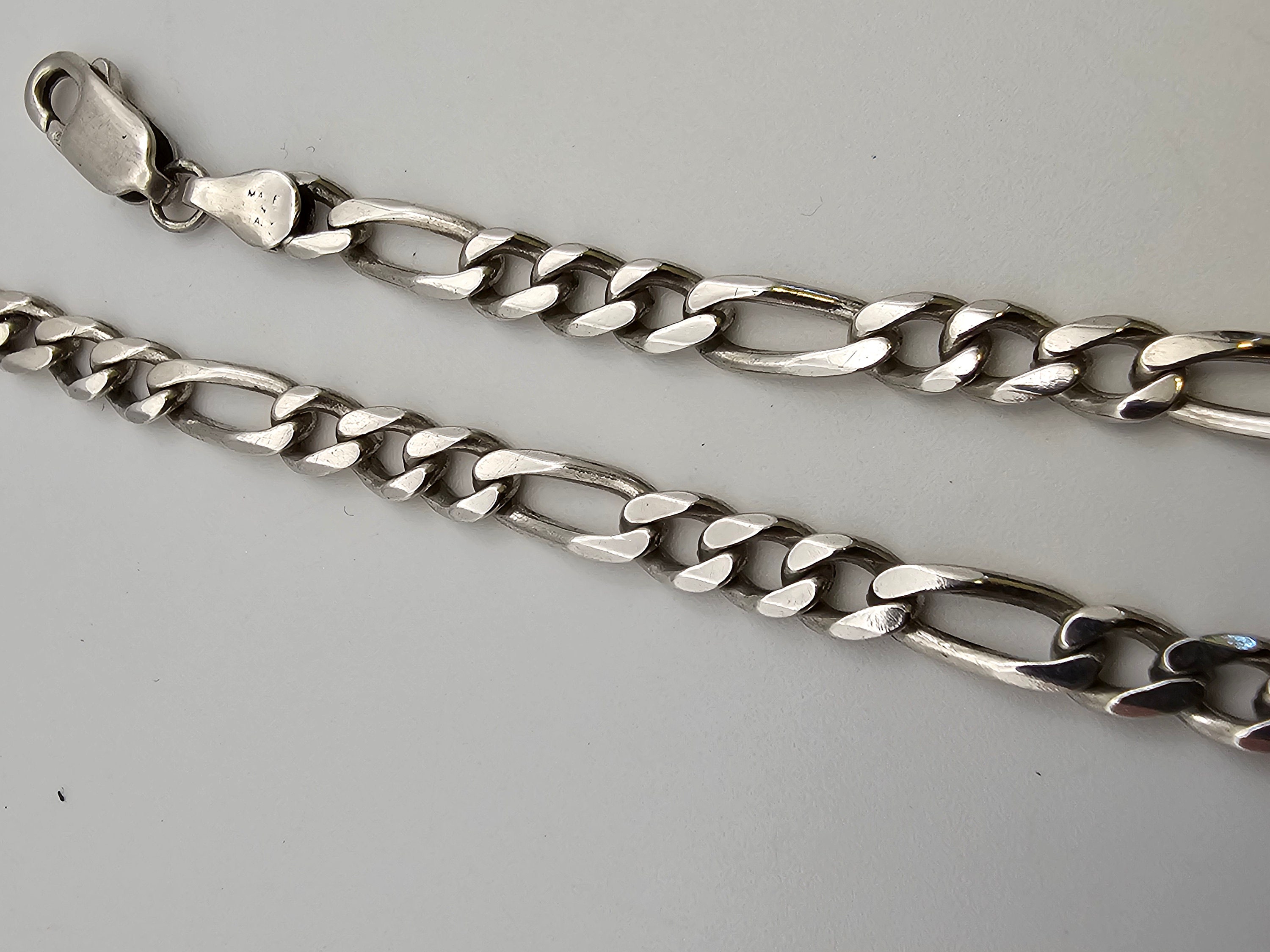 Vintage Figaro Bracelet 925 Sterling Silver Figaro 3n1 Link Vintage Figaro Bracelet 925 Sterling Silver Figaro 3n1 Link