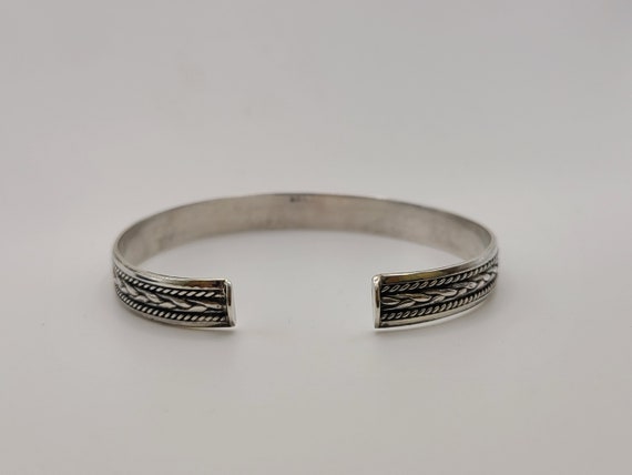 Vintage 925 Sterling Silver Rope Patterned Cuff B… - image 7