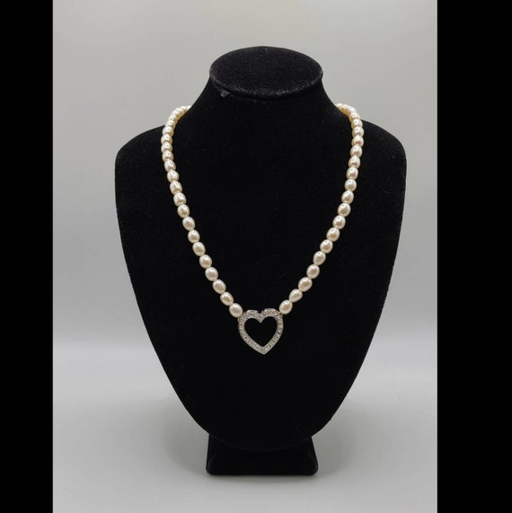 Freshwater Pearl Necklace, 925 Silver Heart Neckl… - image 1