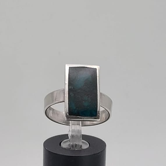Vintage Geometric Chrysocolla Ring: 925 Sterling … - image 1