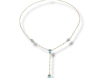 Vintage 14k Yellow Gold Blue Topaz Necklace - Estate Jewelry