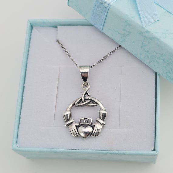 Vintage Celtic Claddagh Necklace 925 Sterling Silver | Estate Jewelry